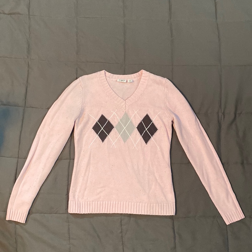 Cato, thin sweater, argyle, pink sweater